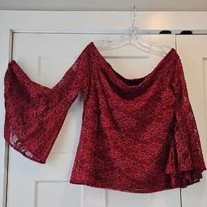 NWT Express Red Lace Bell Sleeve Blouse XL